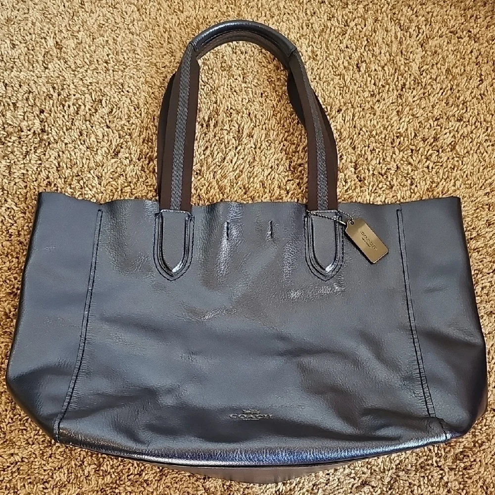 Coach 2017 Large Hologram Derby Tote Metallic Blue